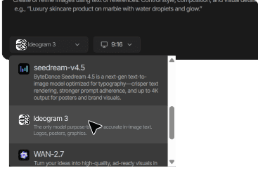 Tagshop AI を開き、Ideogram 3 を選択します Tagshop AI を開き、Ideogram 3 を選択します