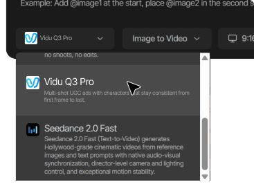 Ouvrez Tagshop AI et sélectionnez Vidu Q3 Pro Ouvrez Tagshop AI et sélectionnez Vidu Q3 Pro