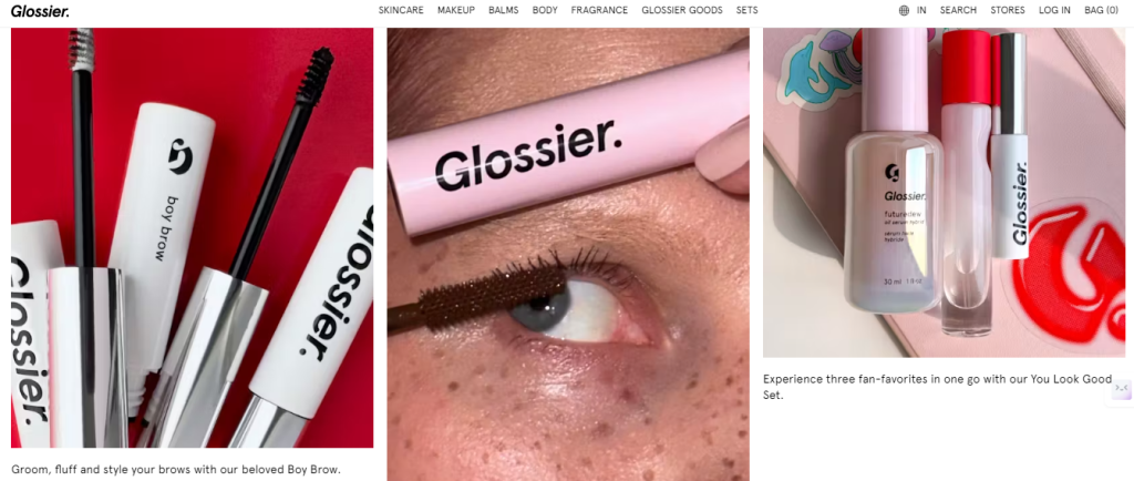 Glossier is a shopify beauty website example