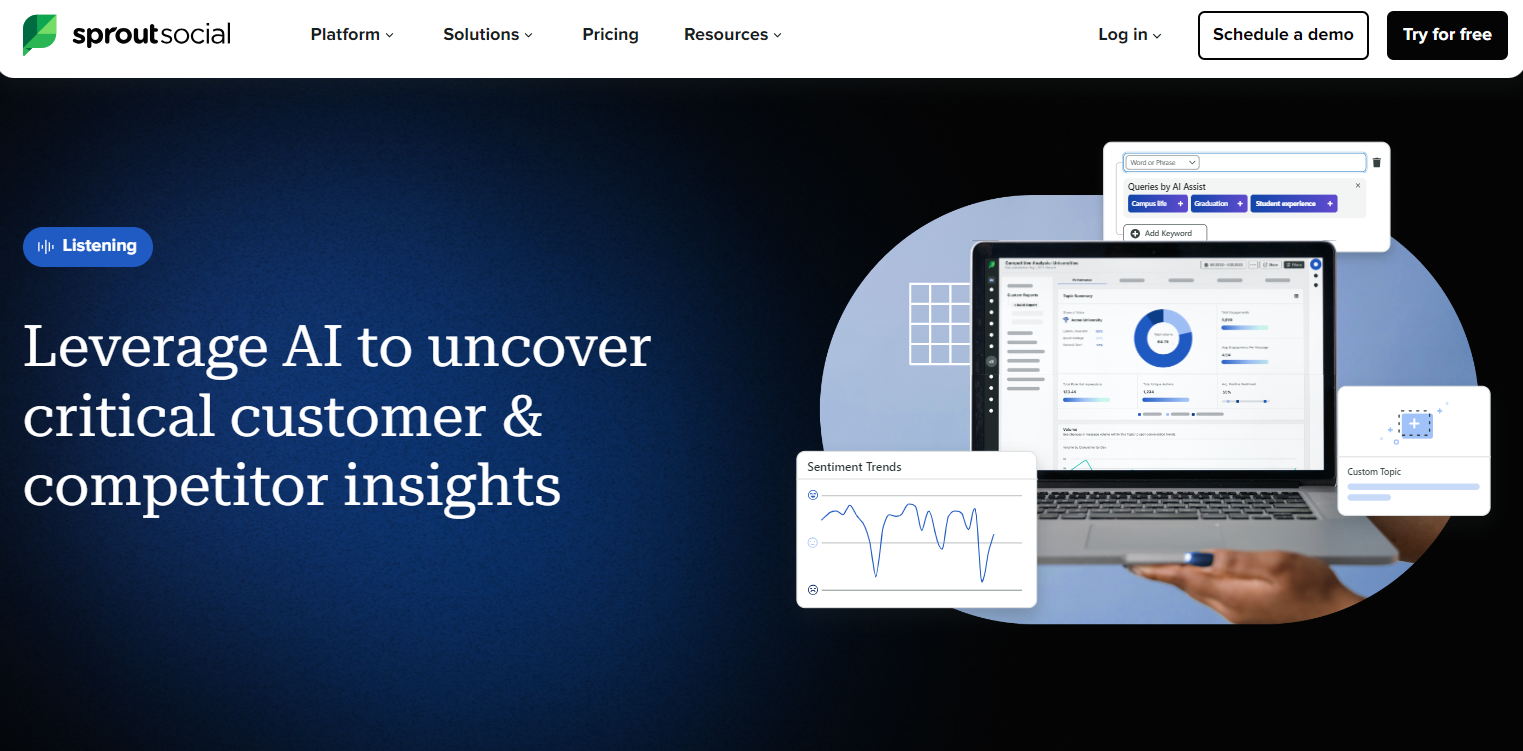 Sprout Social: Offers AI-driven social media listening