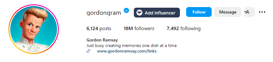 Instagram food content creator - Gordon Ramsay