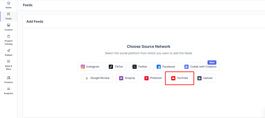 select youtube as source network