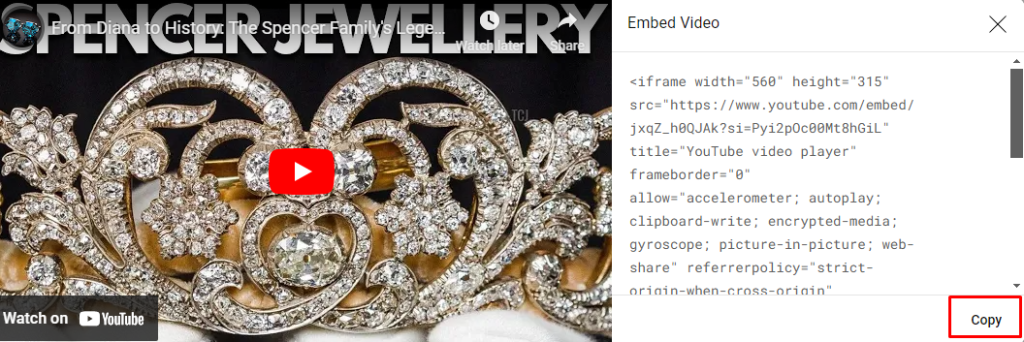 copy the embed code of youtube video