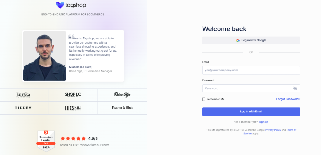login to tagshop shopify video app