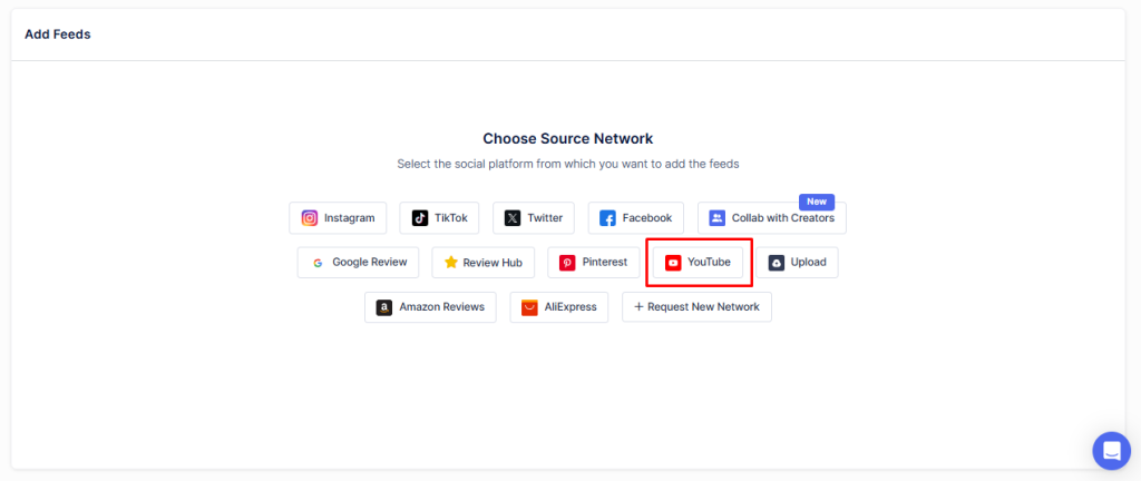 select youtube as source network