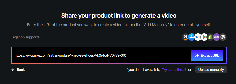 how to create AI video from shopify product URL