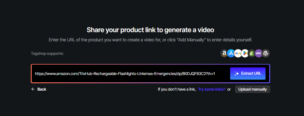 Paste your amazon product url to create AI videos