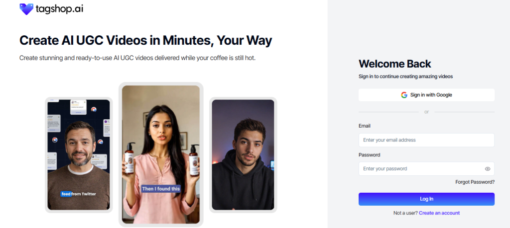 Login to Tagshop, a URL to video converter