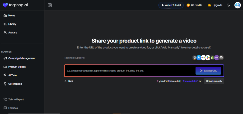 paste the product url for ugc video ads