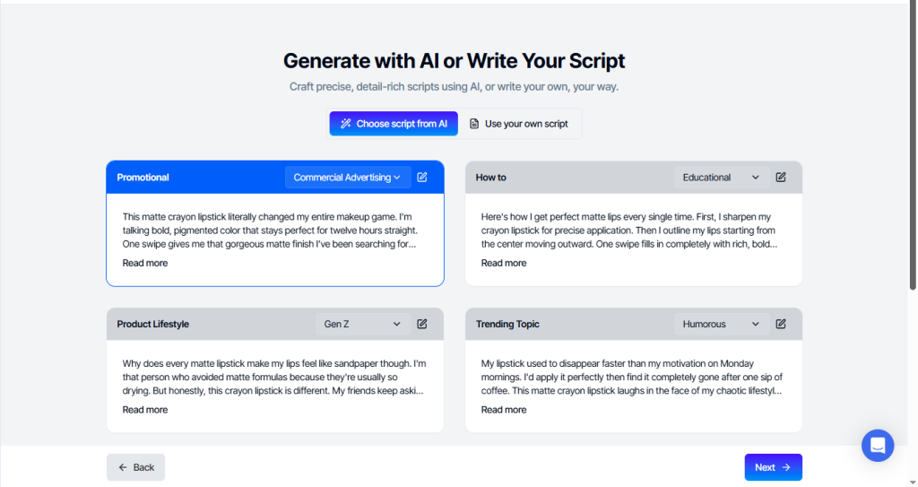 ai script for cosmetic brand