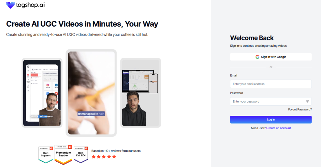 Login to Tagshop's AI twin tool